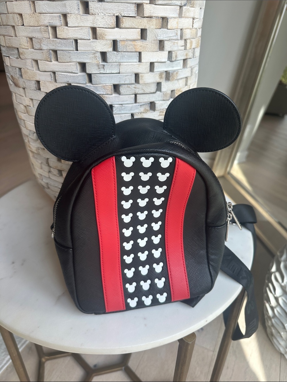 Loungefly Black and Red Mini Backpack with White Mickey Heads